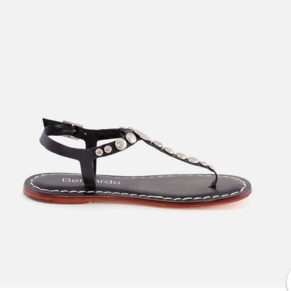 Bernardo Black T Strap Studded Leather sandal - Picture 8 of 13